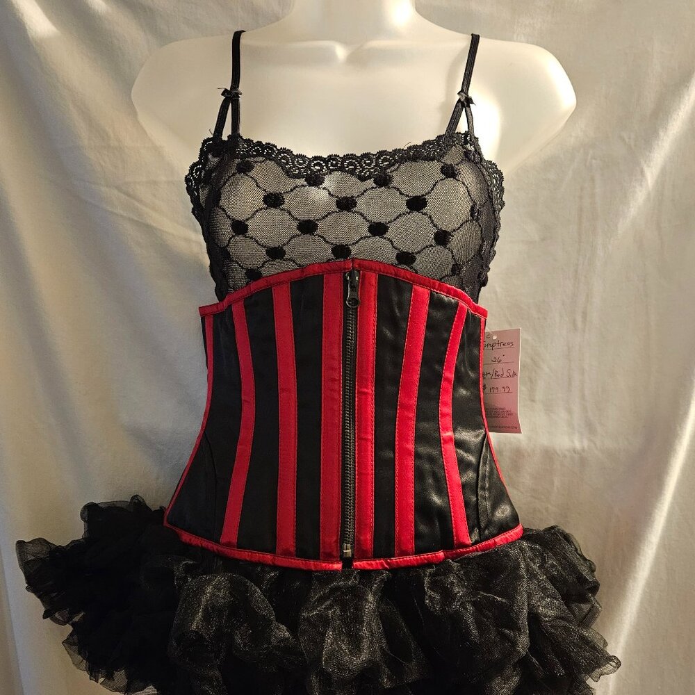 MEDIUM BLACK/RED zipper corset 26" tight lacing
